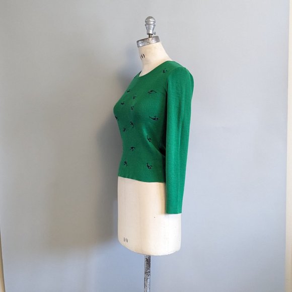 Vintage Green and Navy Blue Embroidered Whale Novelty Crew Neck Sweater Small - Picture 3 of 7